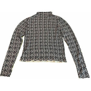 Urban Outfitters Cream Black Butterfly Flower Checker Print Soft Cozy Sweater M